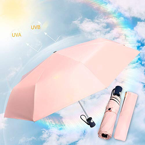 DBA FDJASGY UV Sun Umbrella Compact Folding Travel Umbrella Auto Open and Close for Windproof, Rainproof & 99.9% UV Protection Parasol with Black Anti-UV Coating - 9