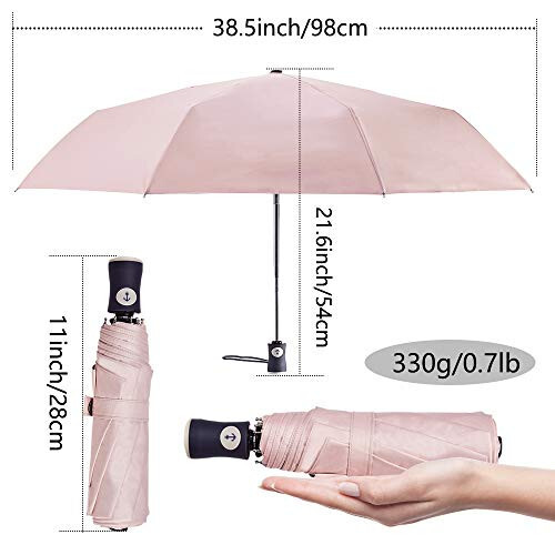 DBA FDJASGY UV Sun Umbrella Compact Folding Travel Umbrella Auto Open and Close for Windproof, Rainproof & 99.9% UV Protection Parasol with Black Anti-UV Coating - 11