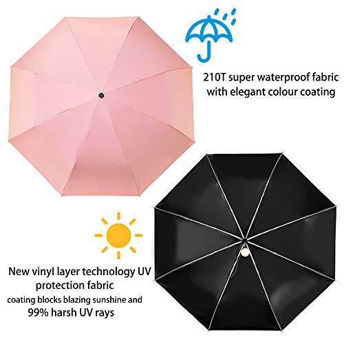 DBA FDJASGY UV Sun Umbrella Compact Folding Travel Umbrella Auto Open and Close for Windproof, Rainproof & 99.9% UV Protection Parasol with Black Anti-UV Coating - 12