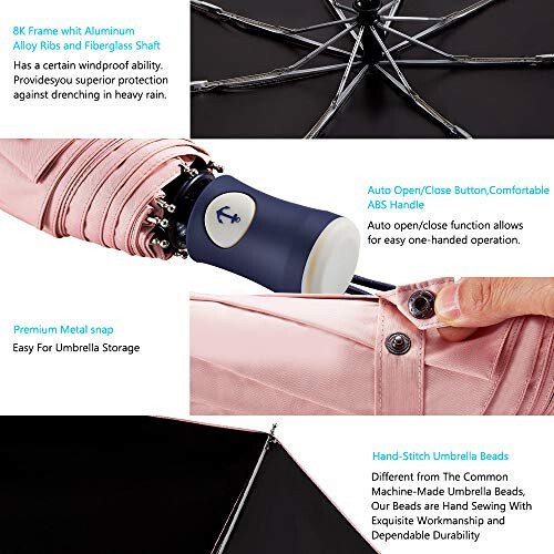 DBA FDJASGY UV Sun Umbrella Compact Folding Travel Umbrella Auto Open and Close for Windproof, Rainproof & 99.9% UV Protection Parasol with Black Anti-UV Coating - 13