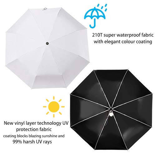 DBA FDJASGY UV Sun Umbrella Compact Folding Travel Umbrella Auto Open and Close for Windproof, Rainproof & 99.9% UV Protection Parasol with Black Anti-UV Coating - 5