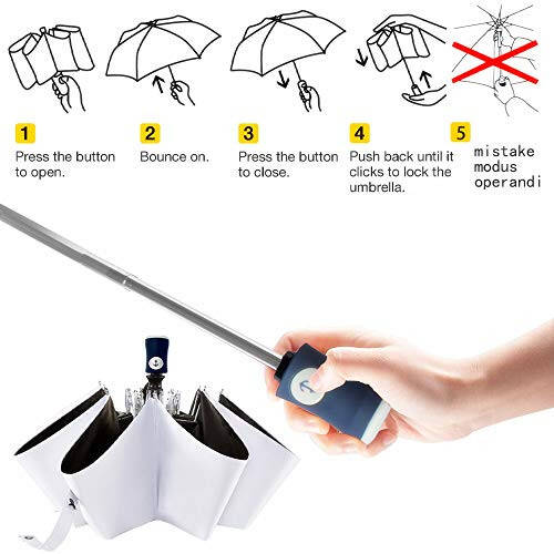 DBA FDJASGY UV Sun Umbrella Compact Folding Travel Umbrella Auto Open and Close for Windproof, Rainproof & 99.9% UV Protection Parasol with Black Anti-UV Coating - 7