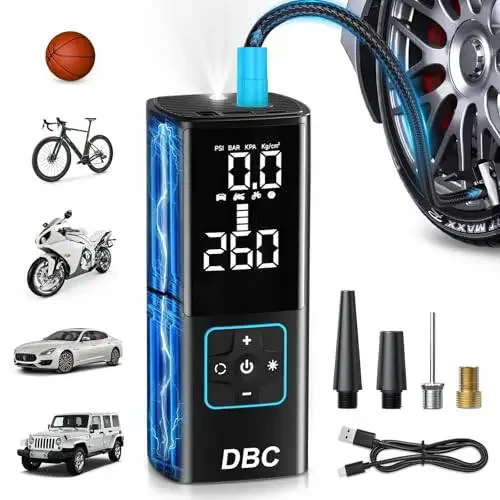 DBC Shinalar uchun portativ havo kompressori, 3 barobar tez simsiz velosiped pompasi, 20000mAh va 150PSI avtomobil, velosiped, mototsikl, to'p uchun raqamli ikki qiymatli displeyli portativ havo pompasi. - 1