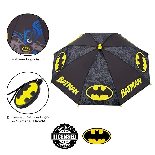 DC Comics Kids Umbrella, Batman Toddler and Little Boy Rain Wear for Ages 3-6 - 8