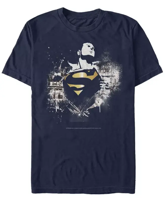 DC Men's Superman Golden Chest Logo Short Sleeve T-Shirt - Navy - FIFTH SUN