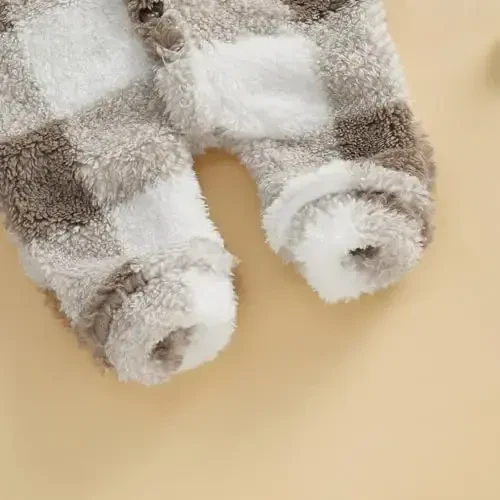 DcoModazonech Baby Boy Girl Qishki Kiyimlar Katakli Kapüşonli Kombinezon Peluş Junli Fermuarli Palto Yangi Tug'ilgan Chaqaloqlar uchun Qishki Kostyum - 6