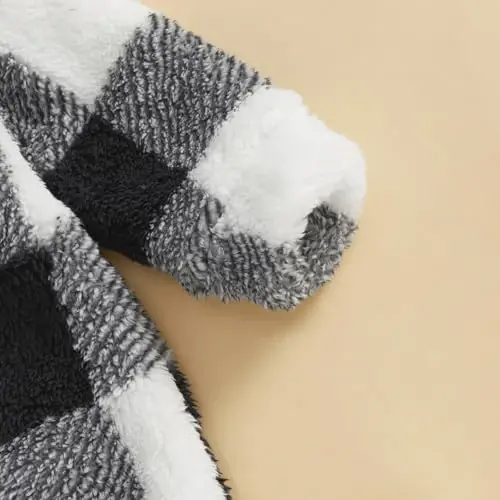 DcoModazonech Baby Boy Girl Winter Clothes Checkered Hooded Jumpsuit Plush Fleece Zip-up Coat Newborn Infant Winter Suit - 6