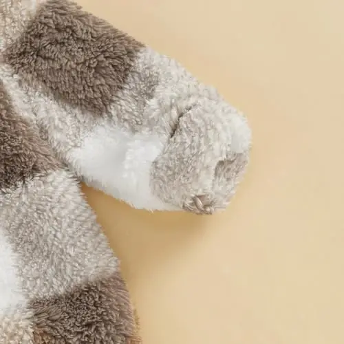 DcoModazonech Baby Boy Girl Winter Clothes Checkered Hooded Jumpsuit Plush Fleece Zip-up Coat Newborn Infant Winter Suit - 5