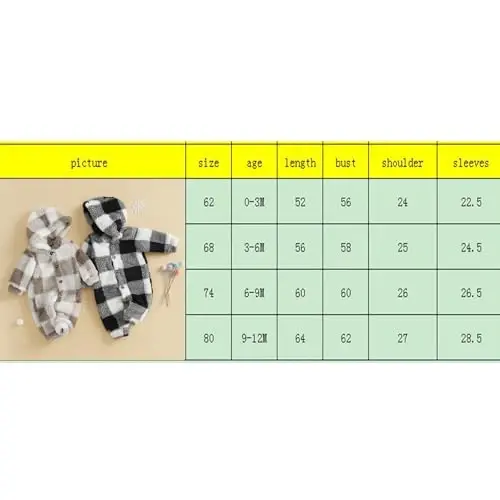 DcoModazonech Baby Boy Girl Winter Clothes Checkered Hooded Jumpsuit Plush Fleece Zip-up Coat Newborn Infant Winter Suit - 7