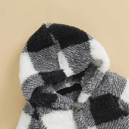DcoModazonech Baby Boy Girl Winter Clothes Checkered Hooded Jumpsuit Plush Fleece Zip-up Coat Newborn Infant Winter Suit - 4