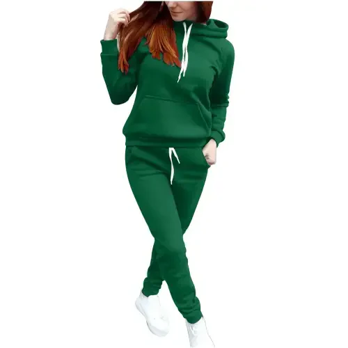 DDAPJ pyju Womens Hoodie Sweatsuit 2 Piece Casual Tracksuit Long Sleeve Drawstring Sweatshirt Jogger Sweatpants Matching Sets with Pockets 2025 Fall Clothes Flash Sale of Today Green L - 4