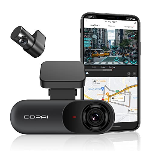 DDPAI 2.5K Dual Car Dash Cam Front and Rear 1600P+1080P Built-in WiFi GPS G-Sensor with Smart APP Control Night Vision, Wide Dynamic Range, 24 Hours Parking Monitor, Support 512GB TF Cards, N3 PRO - 1