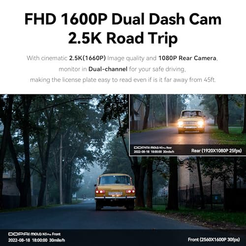 DDPAI 2.5K Dual Car Dash Cam Front and Rear 1600P+1080P Built-in WiFi GPS G-Sensor with Smart APP Control Night Vision, Wide Dynamic Range, 24 Hours Parking Monitor, Support 512GB TF Cards, N3 PRO - 2