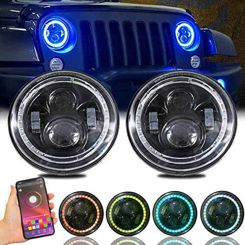 DEAL AUTO ELECTRIC PARTS 2x 7 60W Bluetooth Controlled Round RGB Halo Ring Headlights Compatible With For Any Models With 6012/6014 / 6015 / H6017 / H6024 Round Sealed Beam Headlights - 1