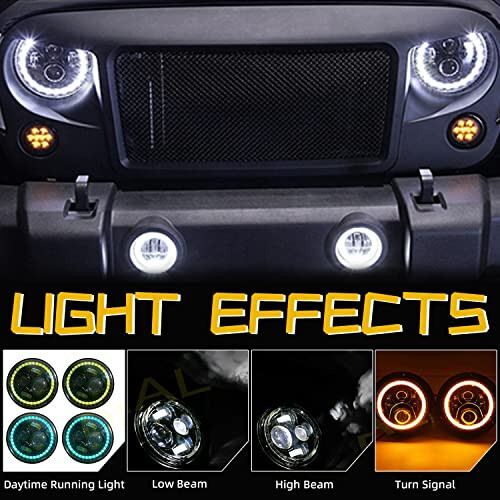 DEAL AUTO ELECTRIC PARTS 2x 7 60W Bluetooth Controlled Round RGB Halo Ring Headlights Compatible With For Any Models With 6012/6014 / 6015 / H6017 / H6024 Round Sealed Beam Headlights - 3