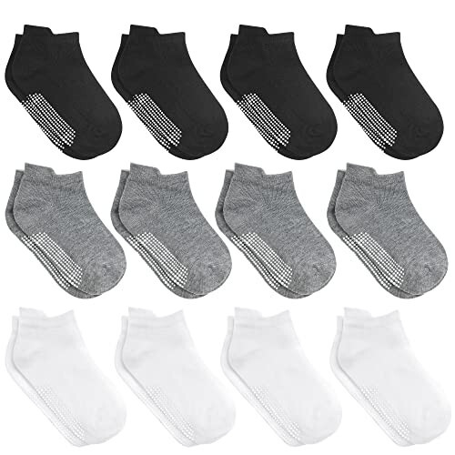 Debra Weitzner 12 Pairs Non-Slip Toddler Ankle Socks With Grips for Baby Boys and Girls Anti-Slip Socks for Infant's Kids - 44