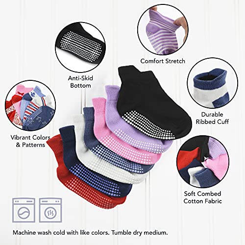 Debra Weitzner 12 Pairs Non-Slip Toddler Ankle Socks With Grips for Baby Boys and Girls Anti-Slip Socks for Infant's Kids - 45