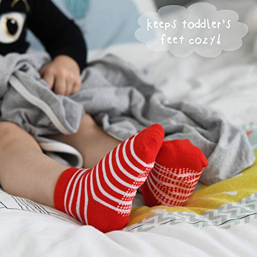 Debra Weitzner 12 Pairs Non-Slip Toddler Ankle Socks With Grips for Baby Boys and Girls Anti-Slip Socks for Infant's Kids - 49