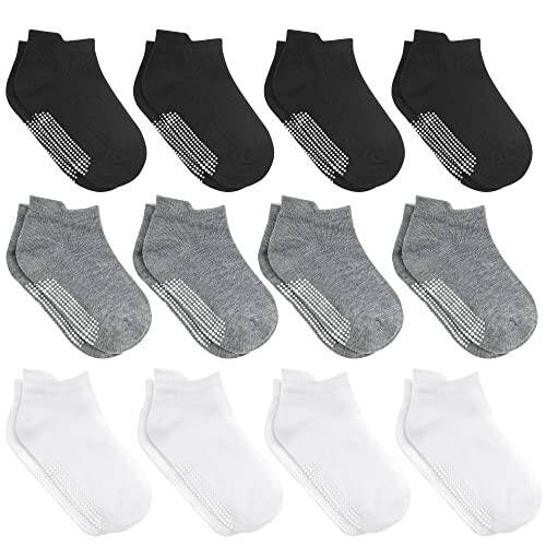 Debra Weitzner 12 Pairs Non-Slip Toddler Ankle Socks With Grips for Baby Boys and Girls Anti-Slip Socks for Infant's Kids - 37