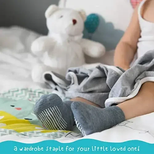 Debra Weitzner Toddler Socks With Grips - 12 Pairs Crew Cotton Grip Socks for Baby Boys Girls Infant's and Kids 6-M - 7 years - 5