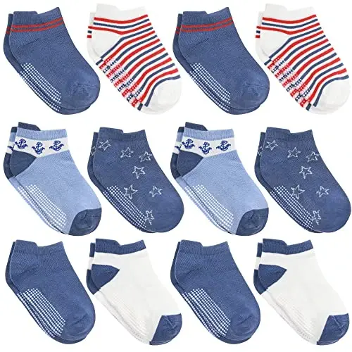 Debra Weitzner Toddler Socks With Grips - 12 Pack Ankle Cotton Grip Socks for Baby Boys Girls Infant's and Kids 6-M - 5 years - 1