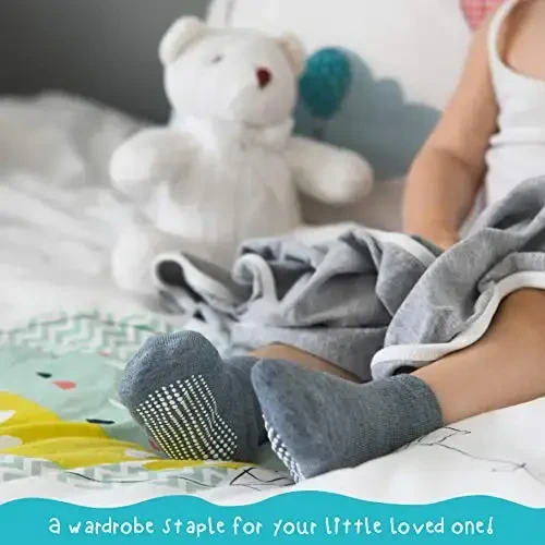 Debra Weitzner Toddler Socks With Grips - 12 Pack Ankle Cotton Grip Socks for Baby Boys Girls Infant's and Kids 6-M - 5 years - 7