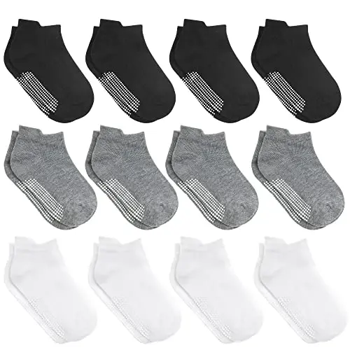 Debra Weitzner Toddler Socks With Grips - 12 Pack Ankle Cotton Grip Socks for Baby Boys Girls Infant's and Kids 6-M - 5 years 
