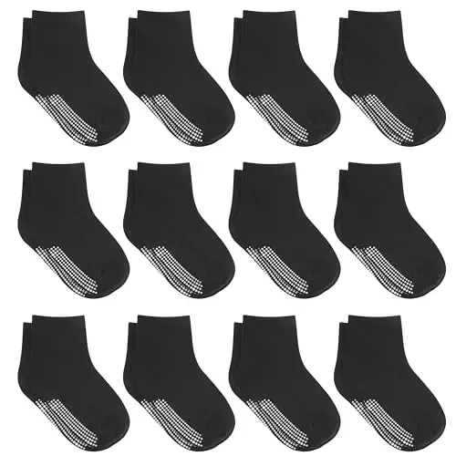 Debra Weitzner Toddler Socks With Grips - 12 Pairs Crew Cotton Grip Socks for Baby Boys Girls Infant's and Kids 6-M - 7 years 