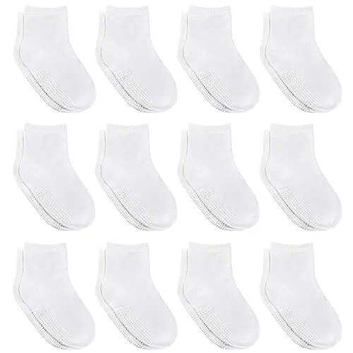 Debra Weitzner Toddler Socks With Grips - 12 Pairs Crew Cotton Grip Socks for Baby Boys Girls Infant's and Kids 6-M - 7 years 