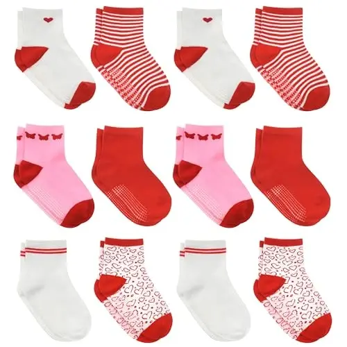 Debra Weitzner Toddler Socks bilan Grips - 12 juft Crew Paxta Grip Paypoqlar Go'dak O'g'il Qizlar Chaqaloqlar va Bolalar uchun 6-M - 7 yil 