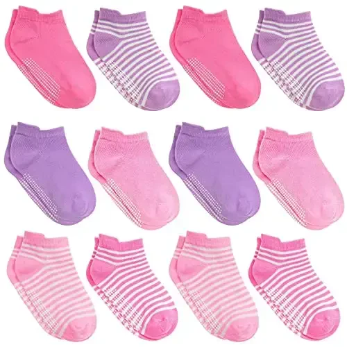Debra Weitzner Toddler Socks With Grips - 12 Pack Ankle Cotton Grip Socks for Baby Boys Girls Infant's and Kids 6-M - 5 years 