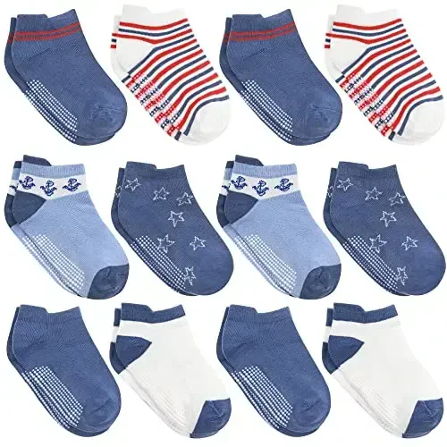 Debra Weitzner Toddler Socks With Grips - 12 Pack To'piqli Paxta Grip Paypoqlar Kichkintoy O'g'il Qizlar Chaqaloqlar va Bolalar uchun 6-O - 5 yil - 1