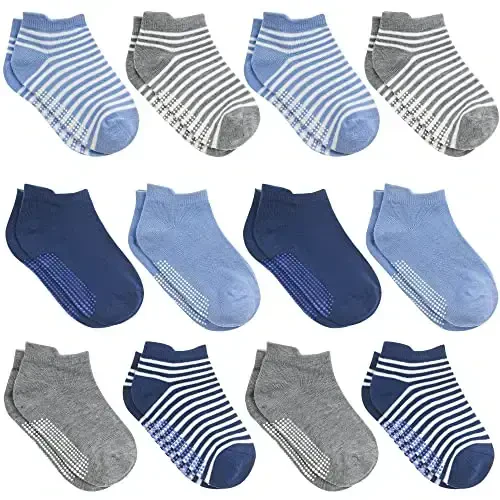 Debra Weitzner Toddler Socks With Grips - 12 Pack To'piqli paxta paypoqlari chaqaloq o'g'il qizlar uchun 6 oydan 5 yoshgacha - MODAZONE