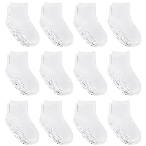 Debra Weitzner Toddler Socks With Grips - 12 Pairs Crew Cotton Grip Socks for Baby Boys Girls Infant's and Kids 6-M - 7 years - 1