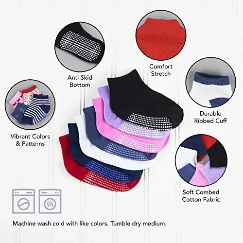 Debra Weitzner Toddler Socks With Grips - 12 Pairs Crew Cotton Grip Socks for Baby Boys Girls Infant's and Kids 6-M - 7 years - DEBRA (1)