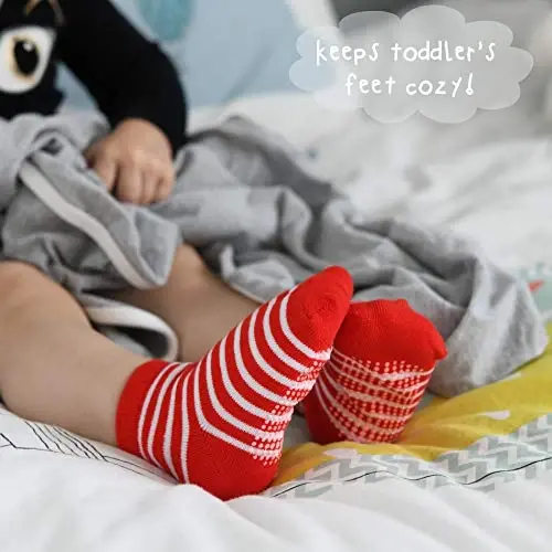 Debra Weitzner Toddler Socks With Grips - 12 Pairs Crew Cotton Grip Socks for Baby Boys Girls Infant's and Kids 6-M - 7 years - 3