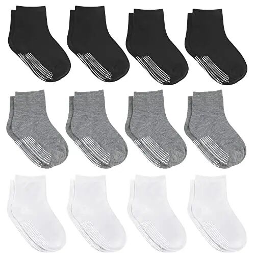 Debra Weitzner Toddler Socks With Grips - 12 Pairs Crew Cotton Grip Socks for Baby Boys Girls Infant's and Kids 6-M - 7 years - Debra