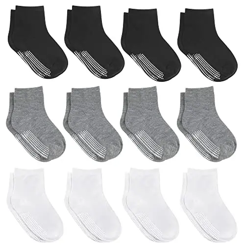 Debra Weitzner Toddler Socks With Grips - 12 Pairs Crew Cotton Grip Socks for Baby Boys Girls Infant's and Kids 6-M - 7 years - 1