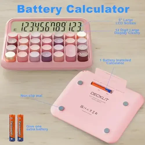 DECKLIT Batareya Stol Kalkulyatori - 12 Xonali Juda Katta 5-Dюймли LCD Displey, Katta Tugmalar Bosish Oson, Bolalar Uchun 15 Egilgan Ekran (Gül) - 3