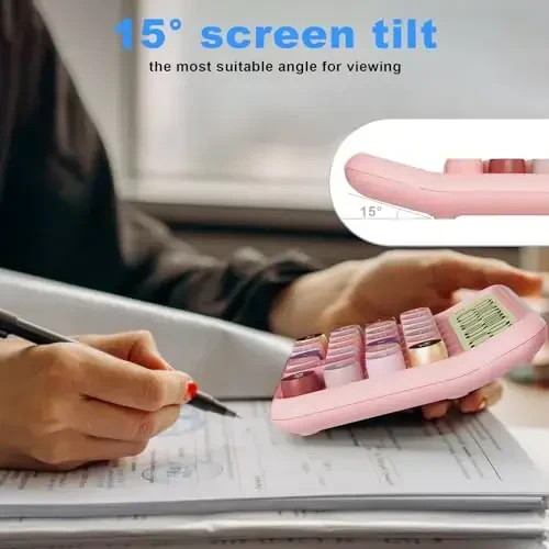 DECKLIT Batareya Stol Kalkulyatori - 12 Xonali Juda Katta 5-Dюймли LCD Displey, Katta Tugmalar Bosish Oson, Bolalar Uchun 15 Egilgan Ekran (Gül) - 5