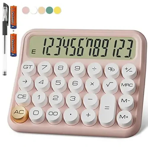 DECKLIT Battery Desk Calculator - 12 Digit, Extra Large 5-Inch LCD Display, Big Buttons, 15 Tilt Screen, Kids Calculator (Pink) - 1