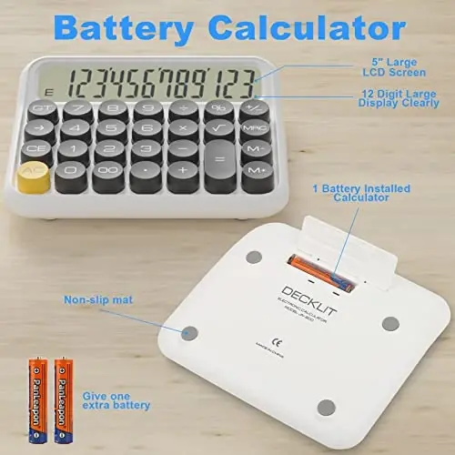 DECKLIT Battery Desk Calculator - 12 Digit Extra Large 5-Inch LCD Display, Big Buttons Easy to Press, 15 Tilt Screen (Black) - 2