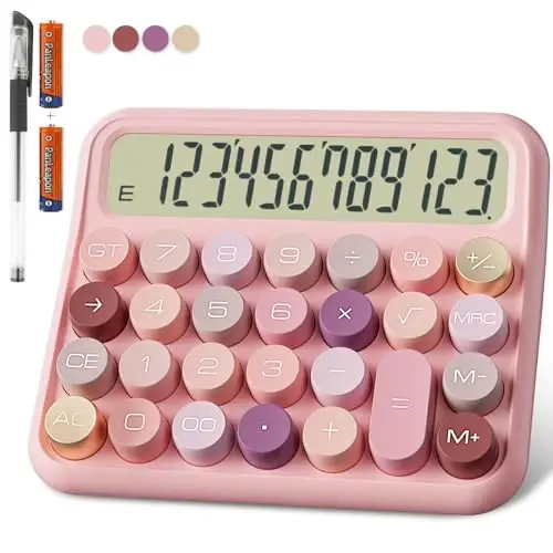 DECKLIT Battery Desk Calculator - 12 Digit Extra Large 5-Inch LCD Display, Big Buttons Easy to Press, 15 Tilt Screen for Kids (Rose) - 1