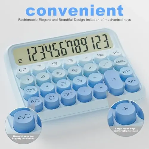 DECKLIT Battery Desk Calculator - 12 Digit Extra Large 5-Inch LCD Display, Big Buttons Easy to Press, 15 Tilt Screen (Ice Blue) - 4