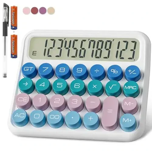 DECKLIT Battery Desk Calculator - 12 Digit Extra Large 5-Inch LCD Display, Big Buttons Easy to Press, 15Tilt Screen for Kids (Colourful) - 1