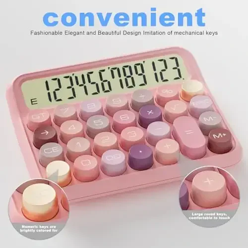 DECKLIT Battery Desk Calculator - 12 Digit Extra Large 5-Inch LCD Display, Big Buttons Easy to Press, 15Tilt Screen for Kids (Colourful) - 3