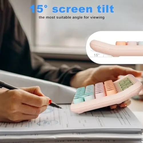 DECKLIT Battery Desk Calculator - 12 Digit Extra Large 5-Inch LCD Display, Big Buttons Easy to Press, 15Tilt Screen for Kids (Green&Pink) - 5