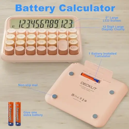 DECKLIT Battery Desk Calculator - 12 Digit Extra Large 5-Inch LCD Display, Big Buttons Easy to Press, 15Tilt Screen for Kids (Colourful) - 4