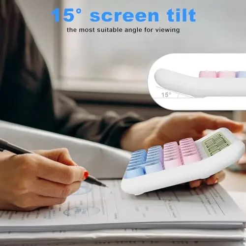 DECKLIT Battery Desk Calculator - 12 Digit Extra Large 5-Inch LCD Display, Big Buttons Easy to Press, 15Tilt Screen for Kids (Colourful) - 5