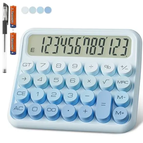 DECKLIT Battery Desk Calculator - 12 Digit Extra Large 5-Inch LCD Display, Big Buttons Easy to Press, 15 Tilt Screen (Ice Blue) - DECKLIT